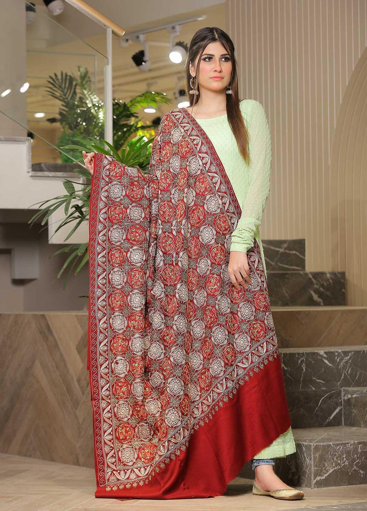 Sanaulla Exclusive Range Pashmina Shawl SU21PP AKP-02 Maroon Pure Pashmina Shawls