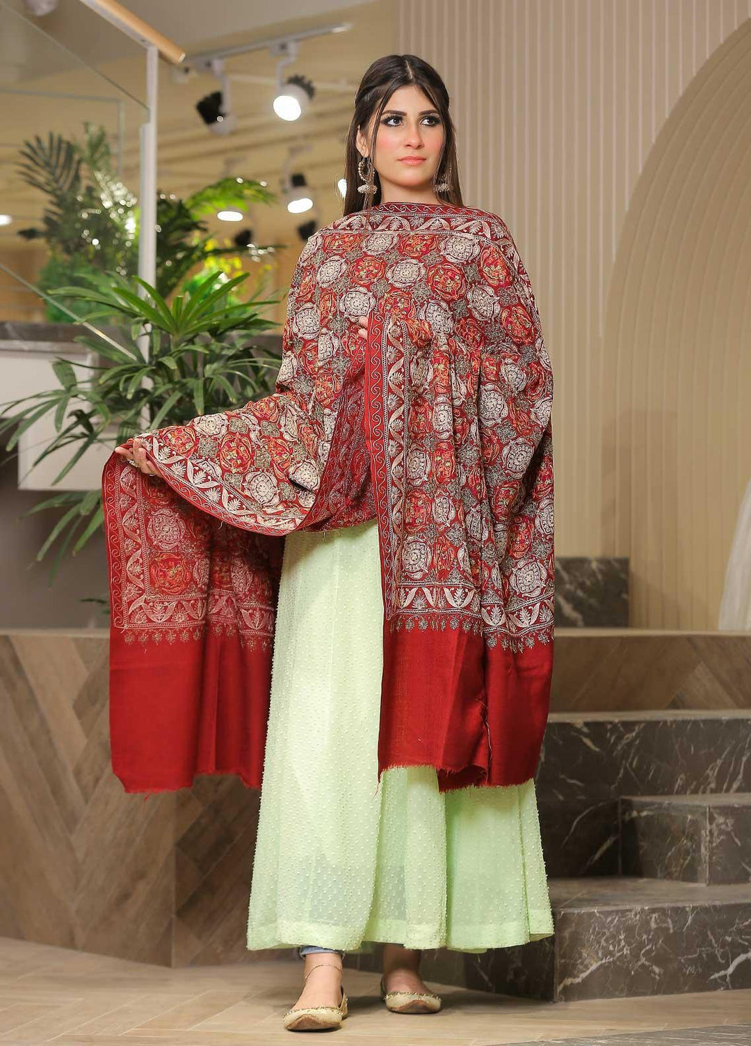 Sanaulla Exclusive Range Pashmina Shawl SU21PP AKP-02 Maroon Pure Pashmina Shawls