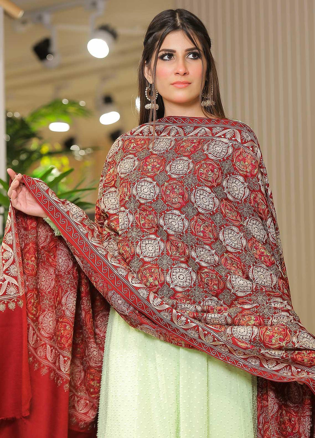 Sanaulla Exclusive Range Pashmina Shawl SU21PP AKP-02 Maroon Pure Pashmina Shawls