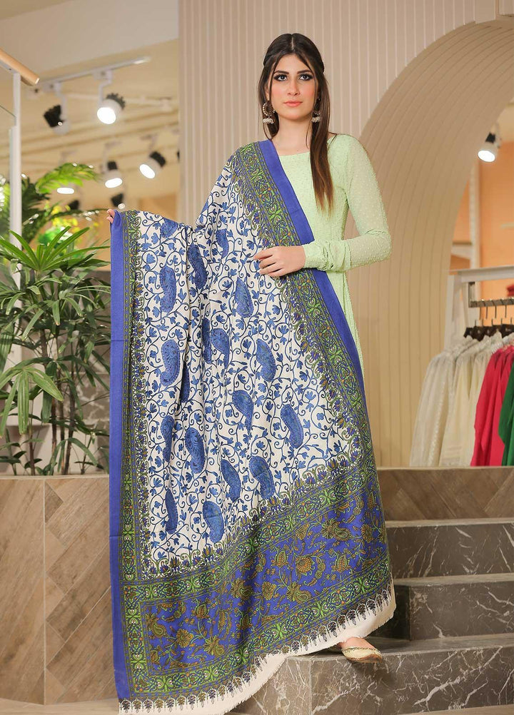 Sanaulla Exclusive Range Pashmina Shawl SU21PP AKP-21 R-Blue Pure Pashmina Shawls