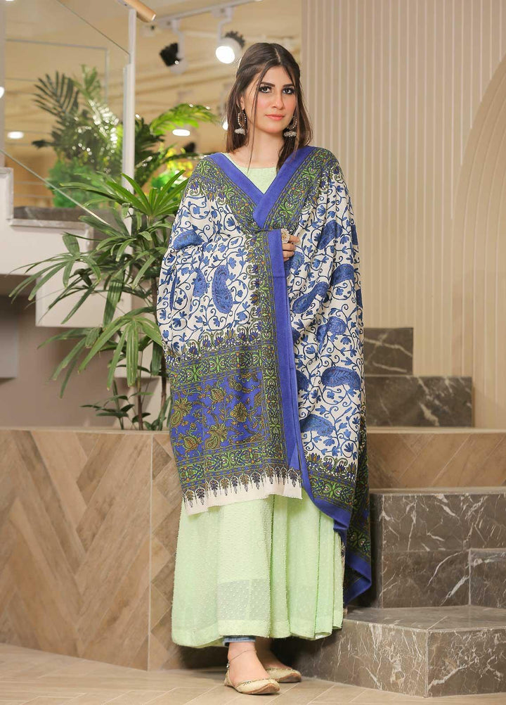 Sanaulla Exclusive Range Pashmina Shawl SU21PP AKP-21 R-Blue Pure Pashmina Shawls