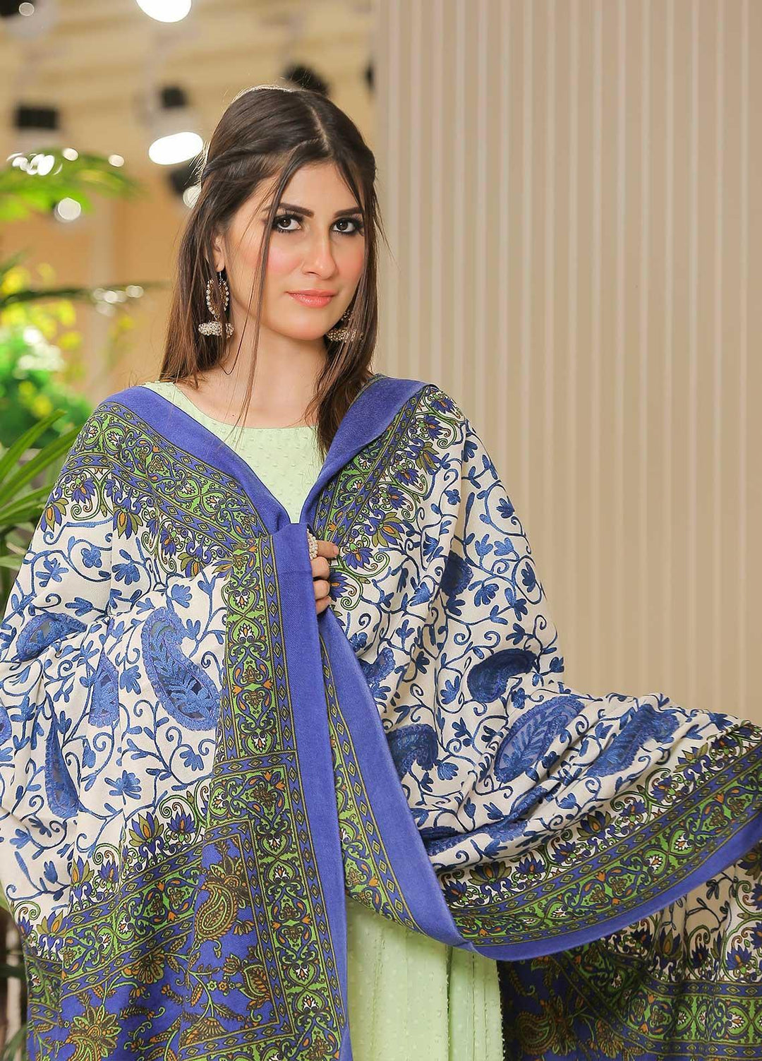 Sanaulla Exclusive Range Pashmina Shawl SU21PP AKP-21 R-Blue Pure Pashmina Shawls