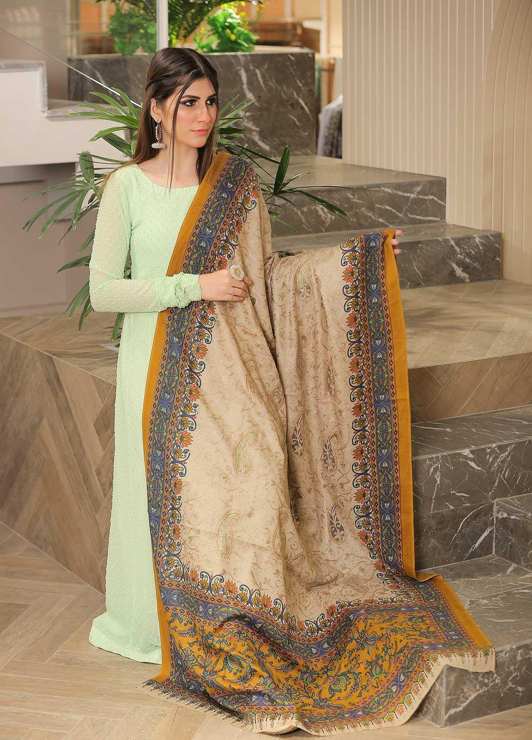 Sanaulla Exclusive Range Pashmina Shawl SU21PP AKP-21 Lemon Pure Pashmina Shawls