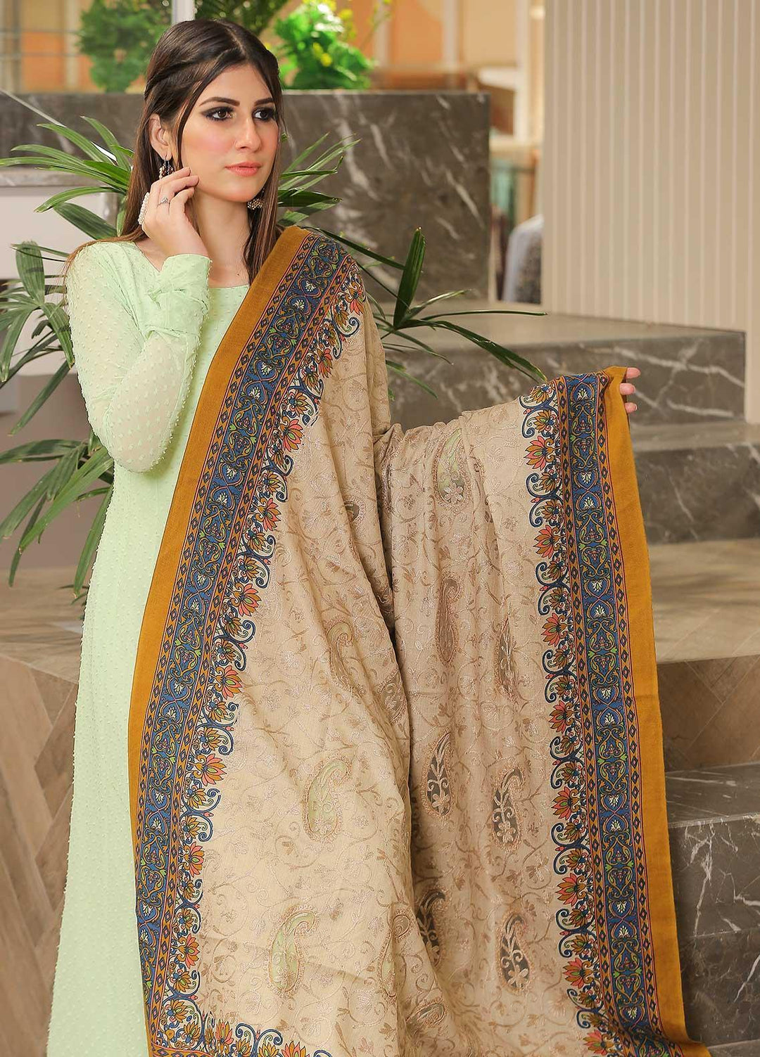 Sanaulla Exclusive Range Pashmina Shawl SU21PP AKP-21 Lemon Pure Pashmina Shawls