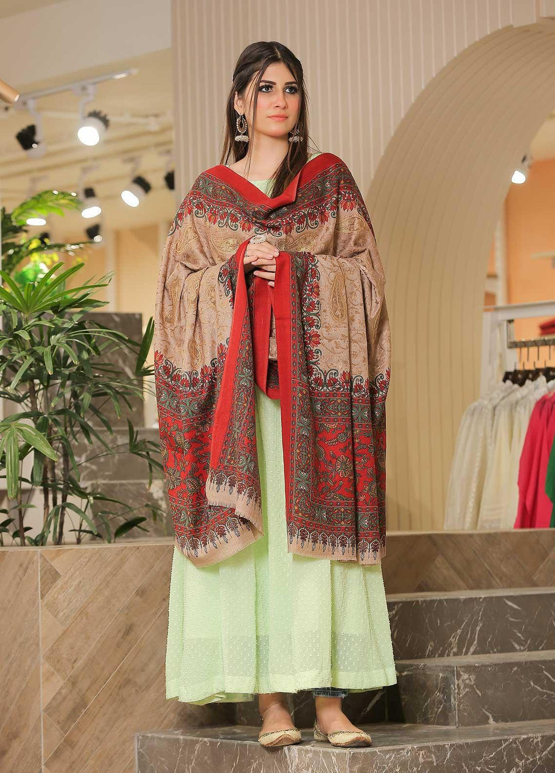 Sanaulla Exclusive Range Pashmina Shawl SU21PP AKP-21 Red Pure Pashmina Shawls