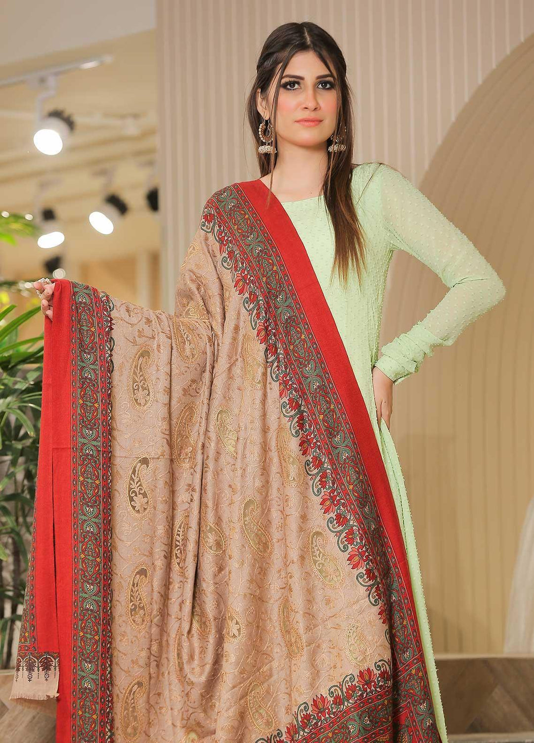 Sanaulla Exclusive Range Pashmina Shawl SU21PP AKP-21 Red Pure Pashmina Shawls