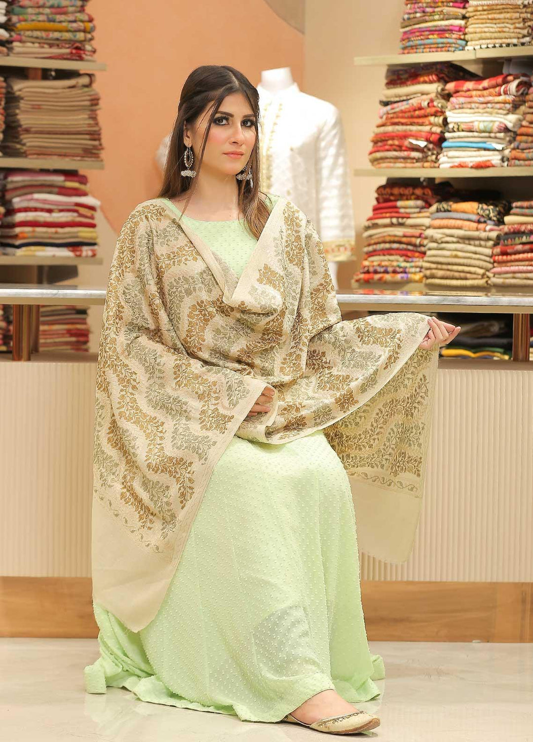 Sanaulla Exclusive Range Pashmina Shawl SU21PP AKP-23 Fawn-1 Pure Pashmina Shawls