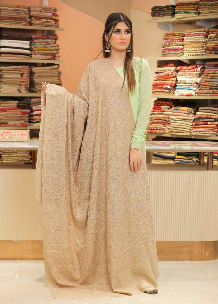 Sanaulla Exclusive Range Pashmina Shawl SU21PP AKP-25 Beige-1 Pure Pashmina Shawls