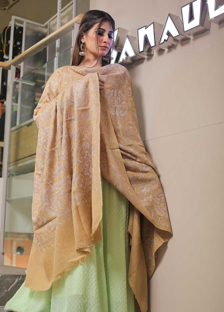 Sanaulla Exclusive Range Pashmina Shawl SU21PP AKP-25 Fawn Pure Pashmina Shawls