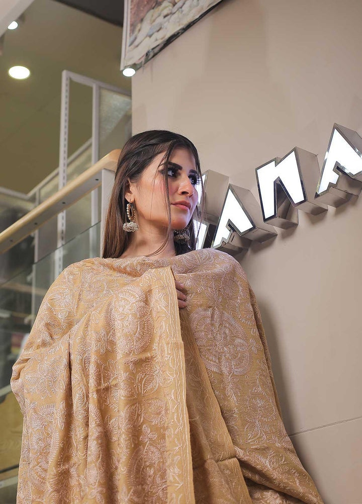 Sanaulla Exclusive Range Pashmina Shawl SU21PP AKP-25 Fawn Pure Pashmina Shawls