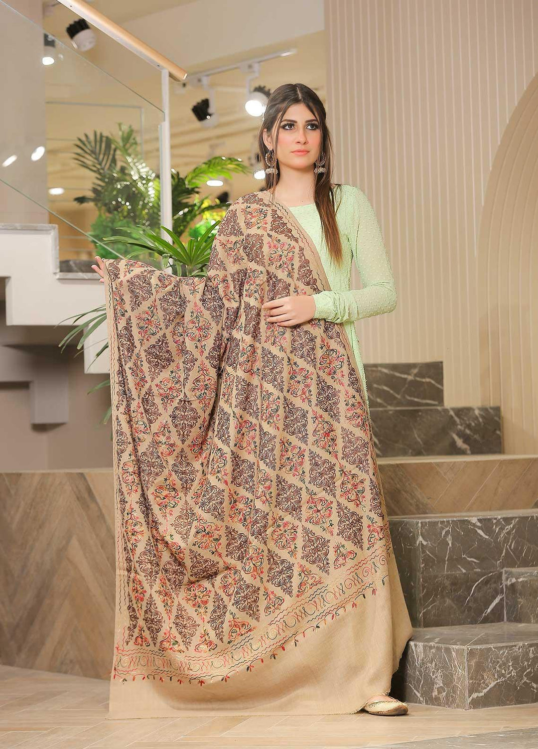 Sanaulla Exclusive Range Pashmina Shawl SU21PP AKP-27 Brown-2 Pure Pashmina Shawls