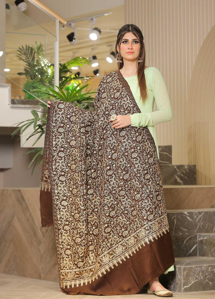 Sanaulla Exclusive Range Pashmina Shawl SU21PP AKP-33 Brown Pure Pashmina Shawls