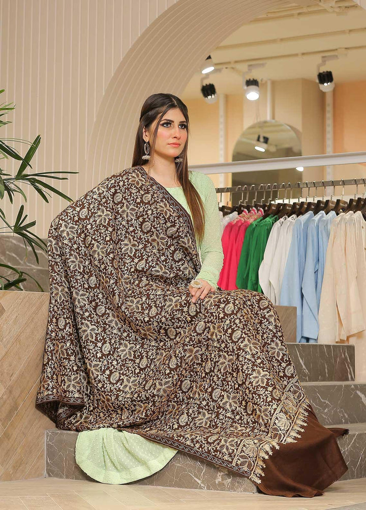 Sanaulla Exclusive Range Pashmina Shawl SU21PP AKP-33 Brown Pure Pashmina Shawls