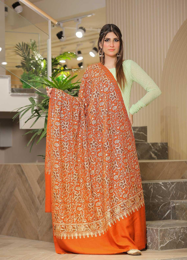Sanaulla Exclusive Range Pashmina Shawl SU21PP AKP-33 Orange Pure Pashmina Shawls