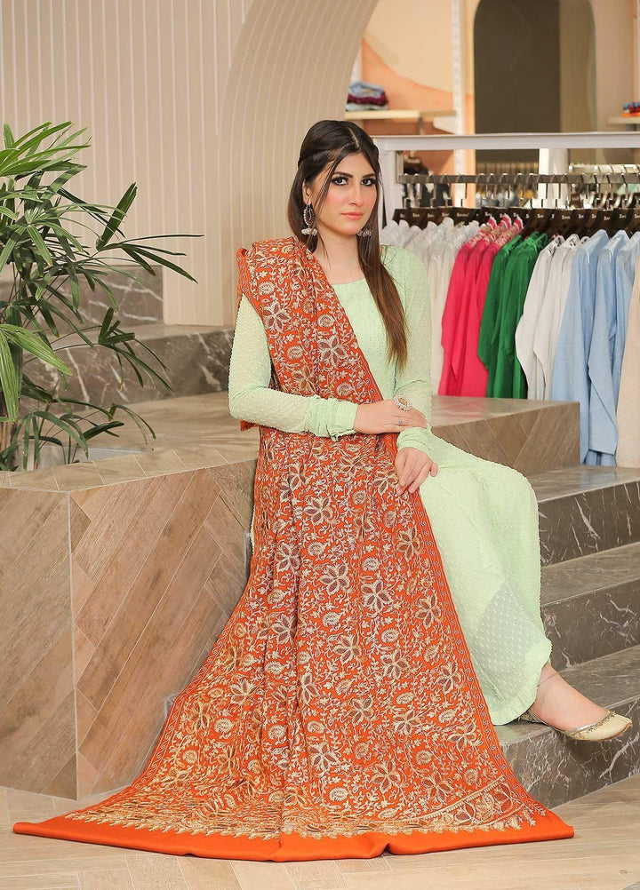 Sanaulla Exclusive Range Pashmina Shawl SU21PP AKP-33 Orange Pure Pashmina Shawls