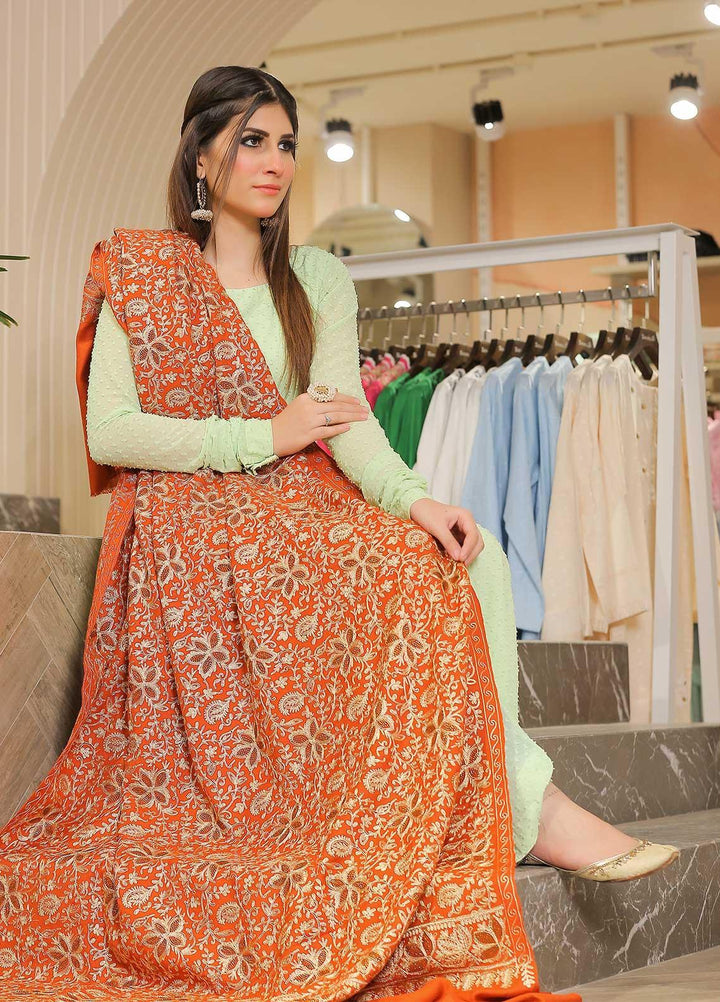 Sanaulla Exclusive Range Pashmina Shawl SU21PP AKP-33 Orange Pure Pashmina Shawls