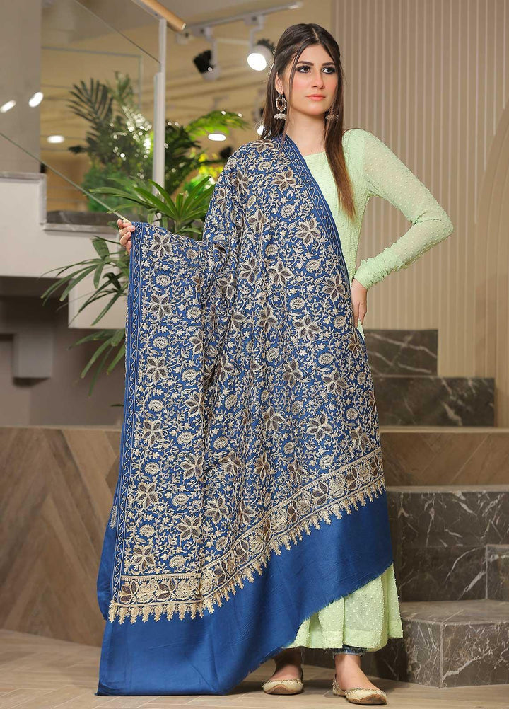Sanaulla Exclusive Range Pashmina Shawl SU21PP AKP-33 R Blue Pure Pashmina Shawls