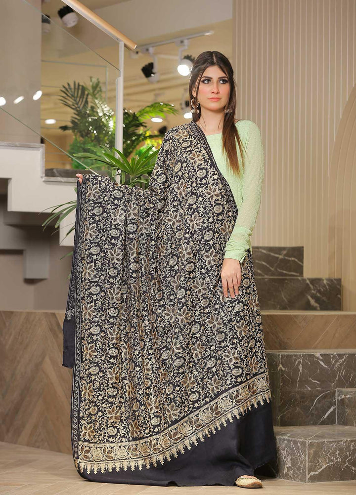 Sanaulla Exclusive Range Pashmina Shawl SU21PP AKP-33 N Blue Pure Pashmina Shawls