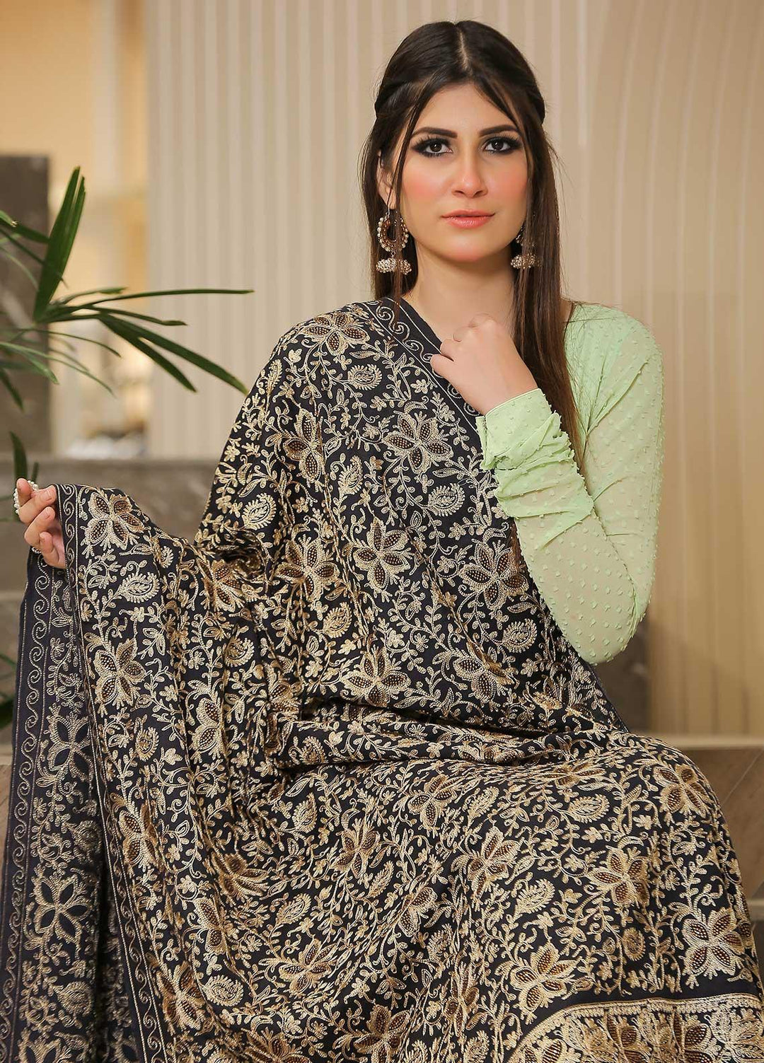 Sanaulla Exclusive Range Pashmina Shawl SU21PP AKP-33 N Blue Pure Pashmina Shawls