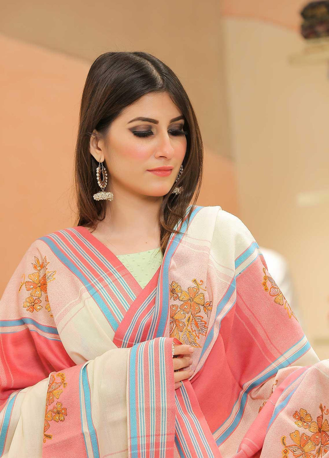 Sanaulla Exclusive Range Pashmina Shawl SU21PP Multi D-57 Pure Pashmina Shawls