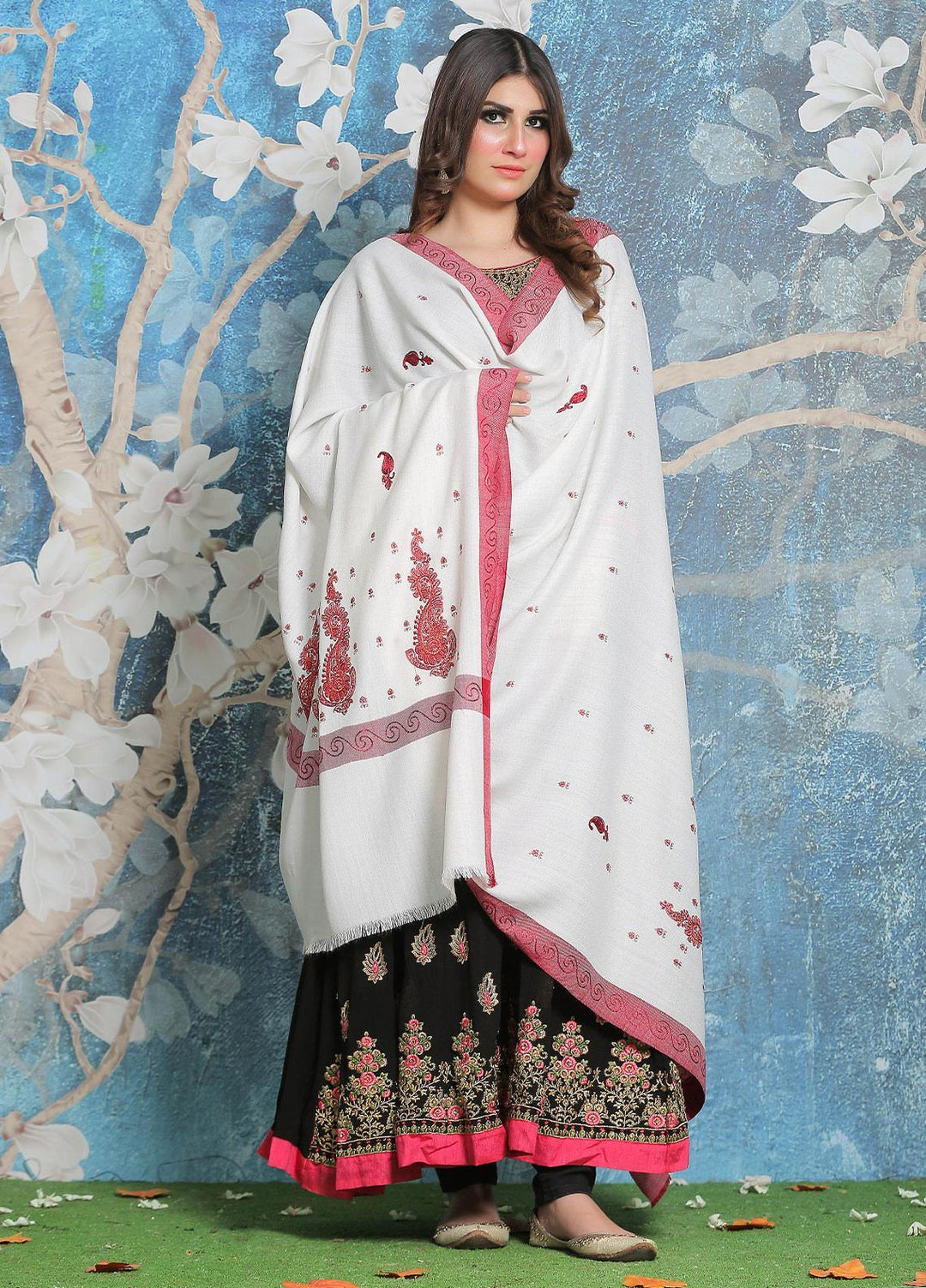 Sanaulla Exclusive Range Pashmina Shawl SU21PP MIR-11 White 6 Pure Pashmina Shawls