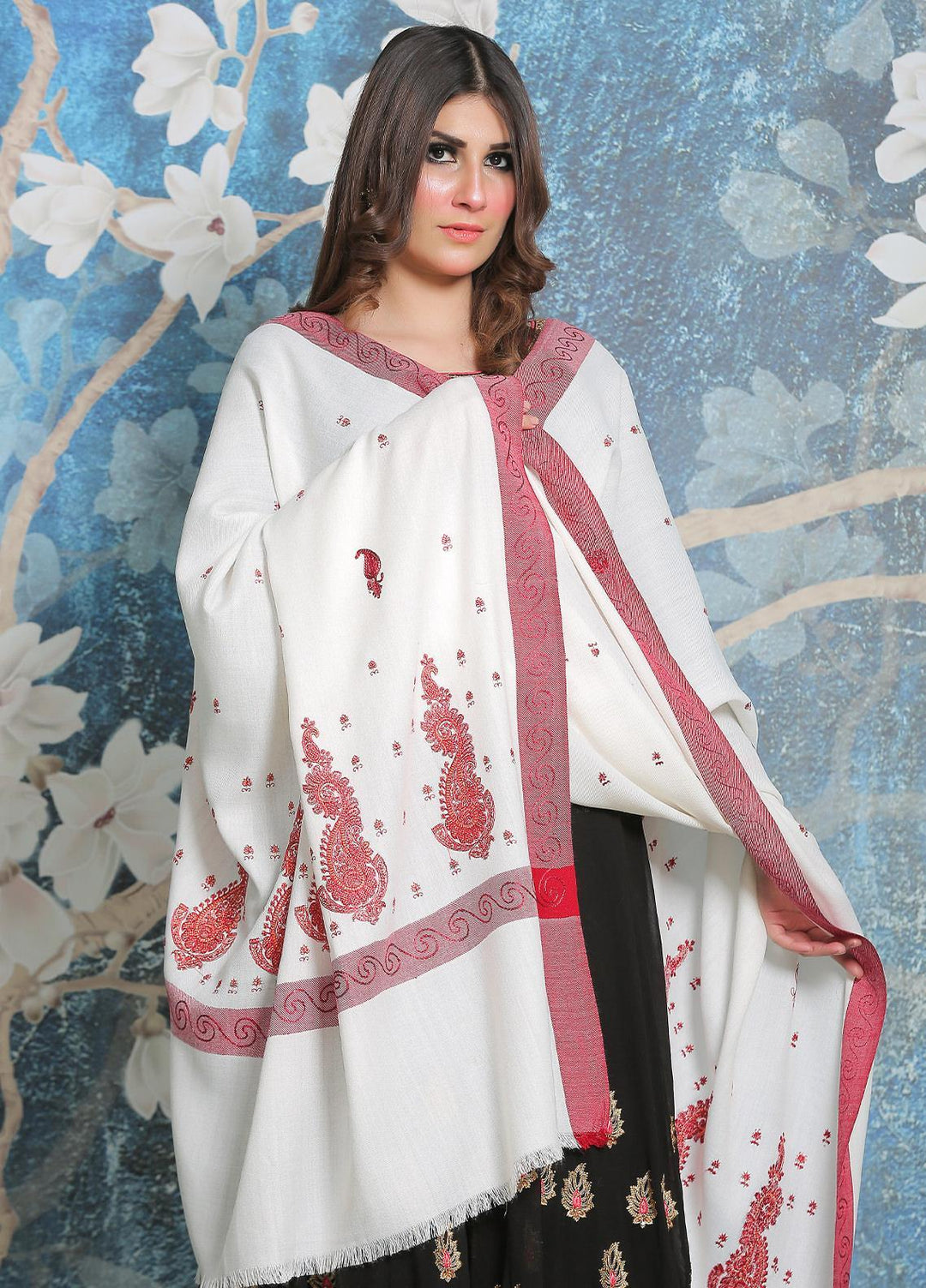 Sanaulla Exclusive Range Pashmina Shawl SU21PP MIR-11 White 6 Pure Pashmina Shawls