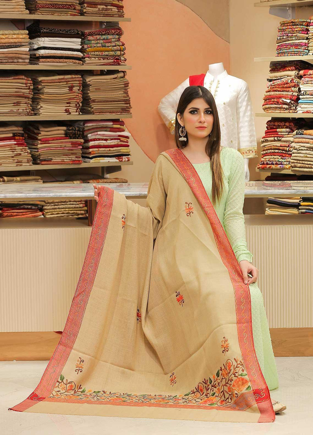 Sanaulla Exclusive Range Pashmina Shawl SU21PP MIR-18 Brown 7 Pure Pashmina Shawls