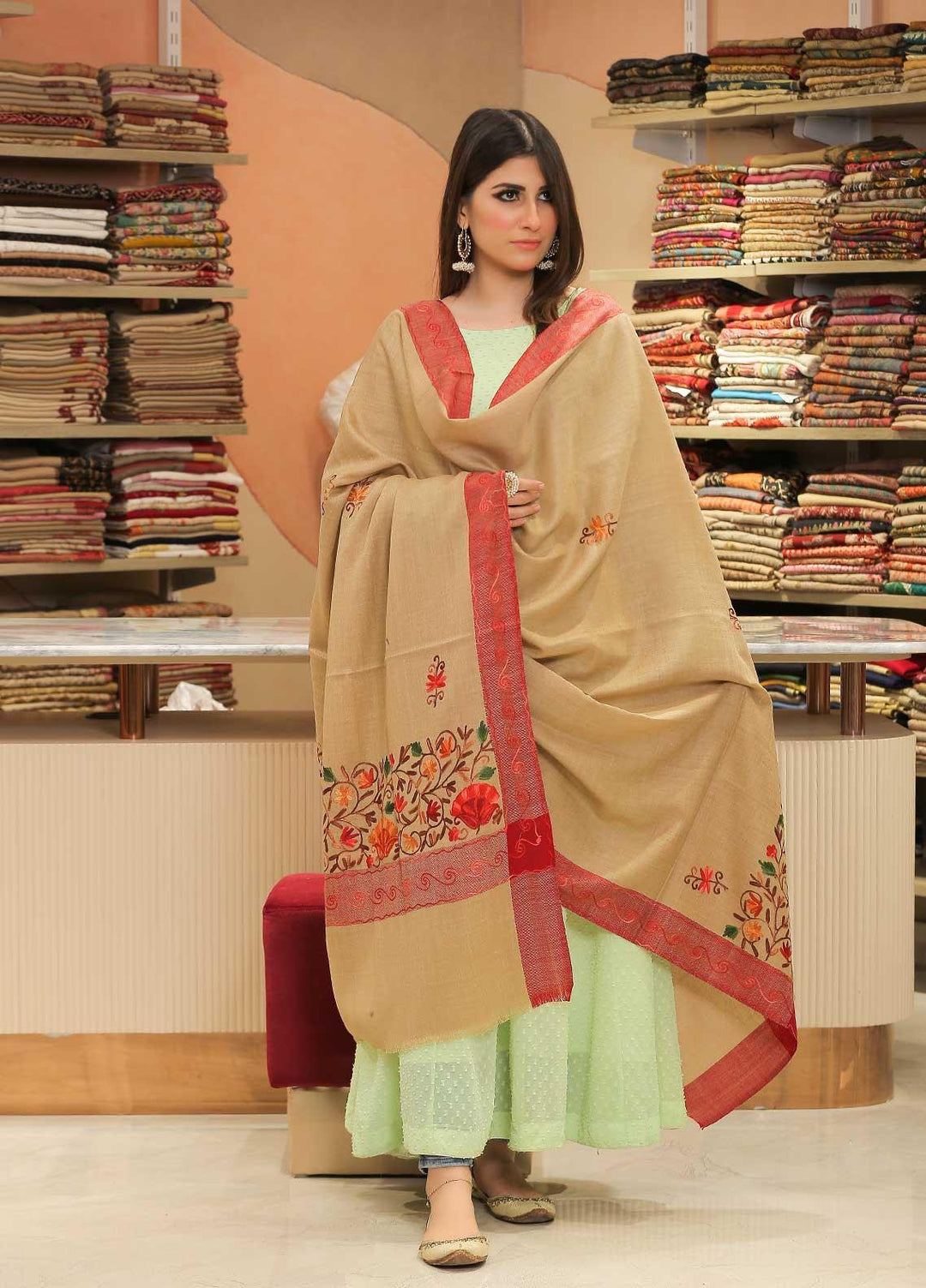 Sanaulla Exclusive Range Pashmina Shawl SU21PP MIR-18 Brown 9 Pure Pashmina Shawls