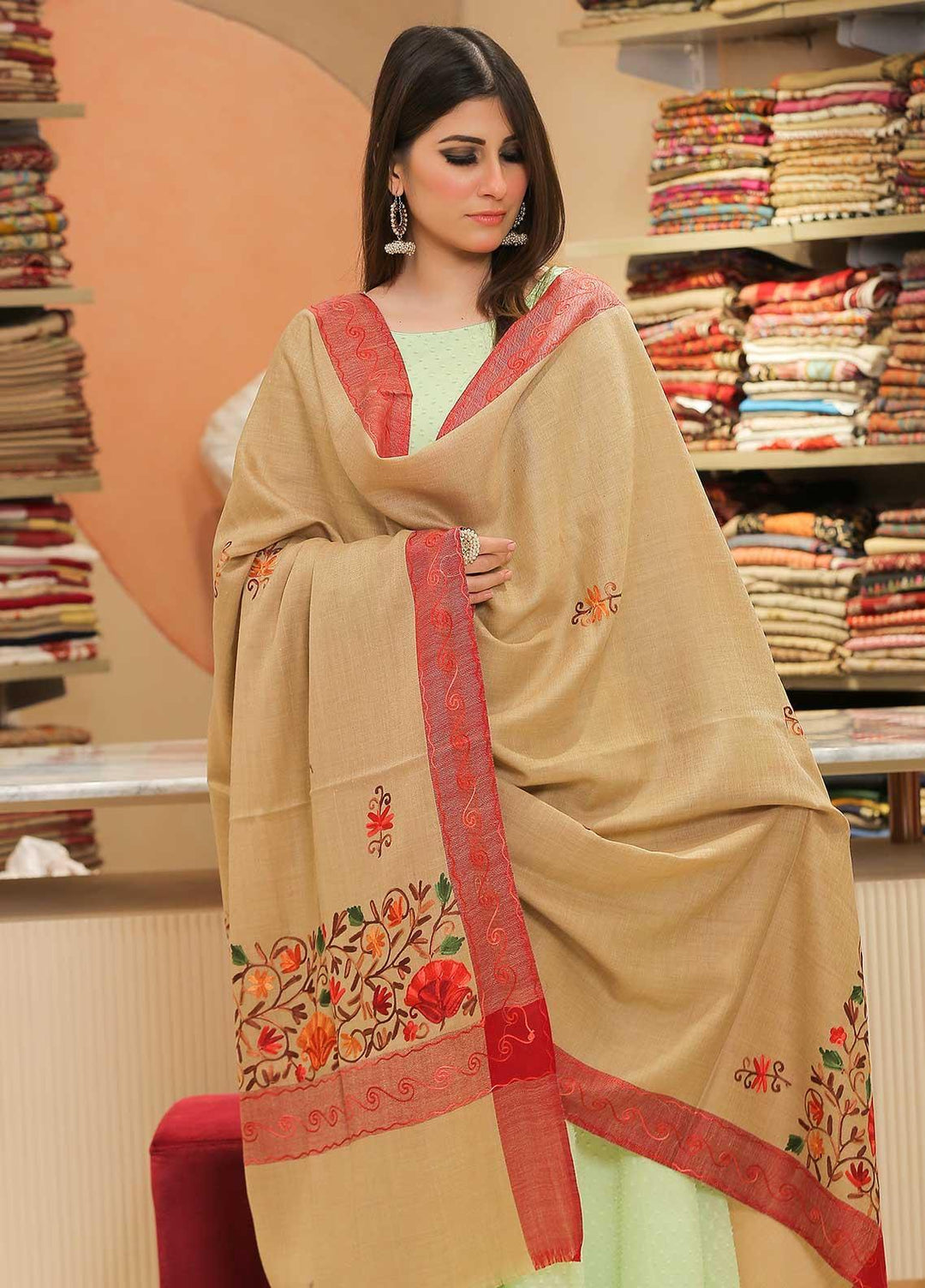 Sanaulla Exclusive Range Pashmina Shawl SU21PP MIR-18 Brown 9 Pure Pashmina Shawls