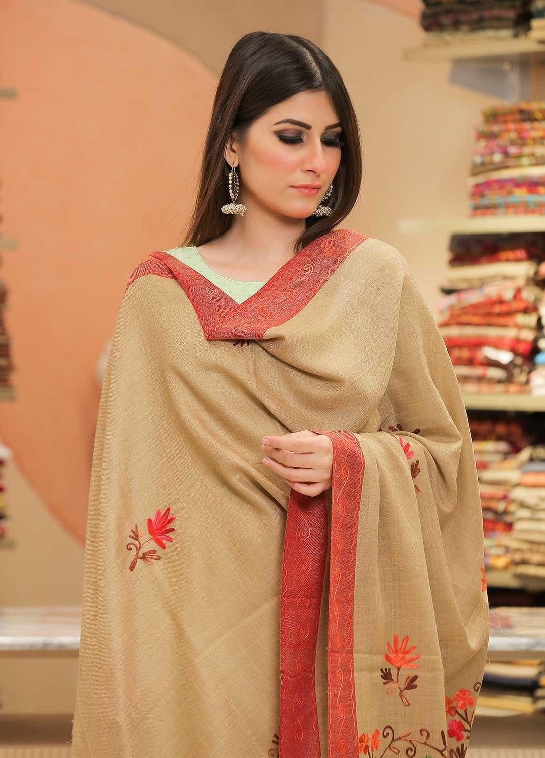 Sanaulla Exclusive Range Pashmina Shawl SU21PP MIR-18 Brown 13 Pure Pashmina Shawls