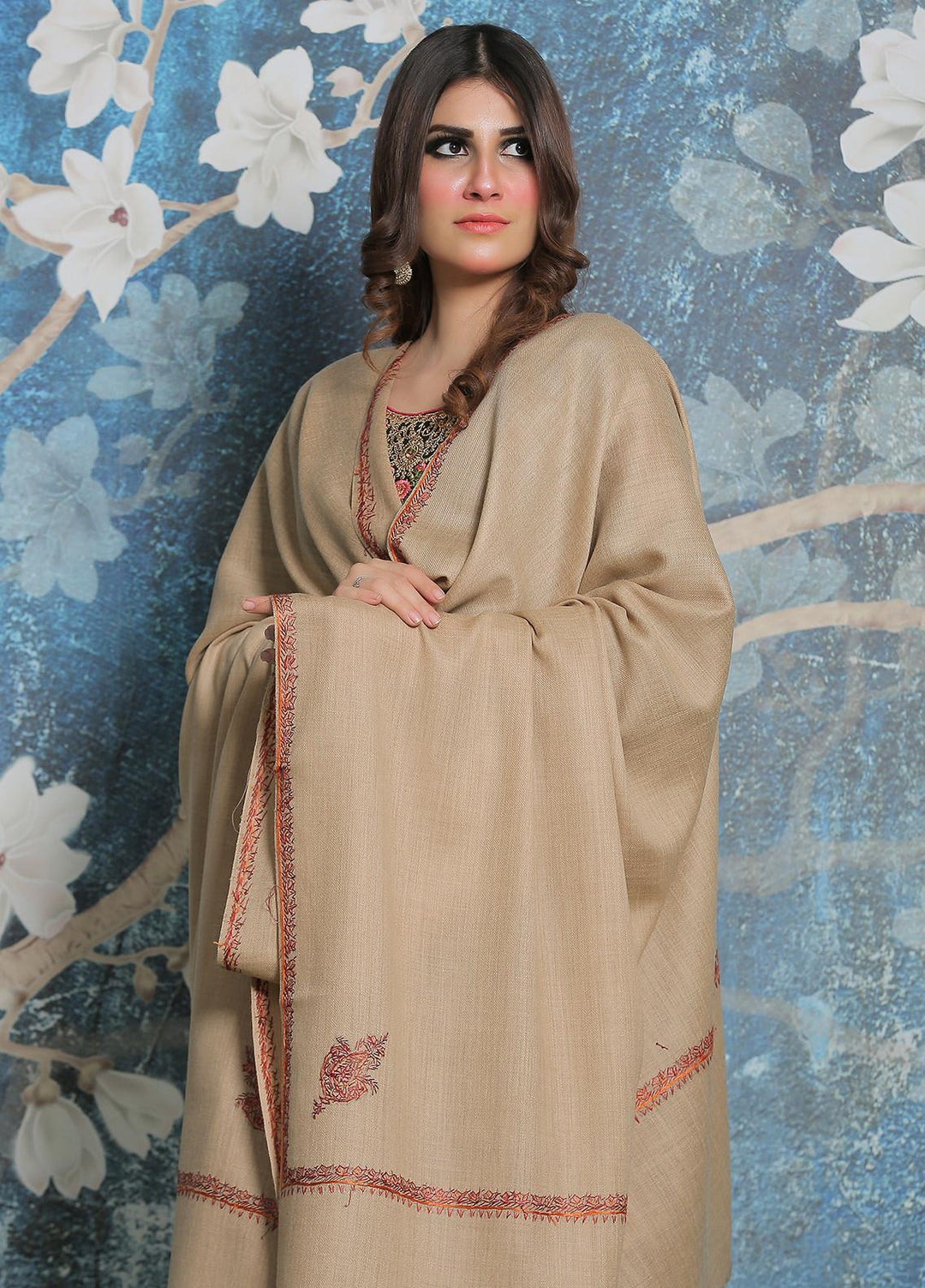 Sanaulla Exclusive Range Pashmina Shawl SU21PP MIR-38 Fawn 5 Pure Pashmina Shawls
