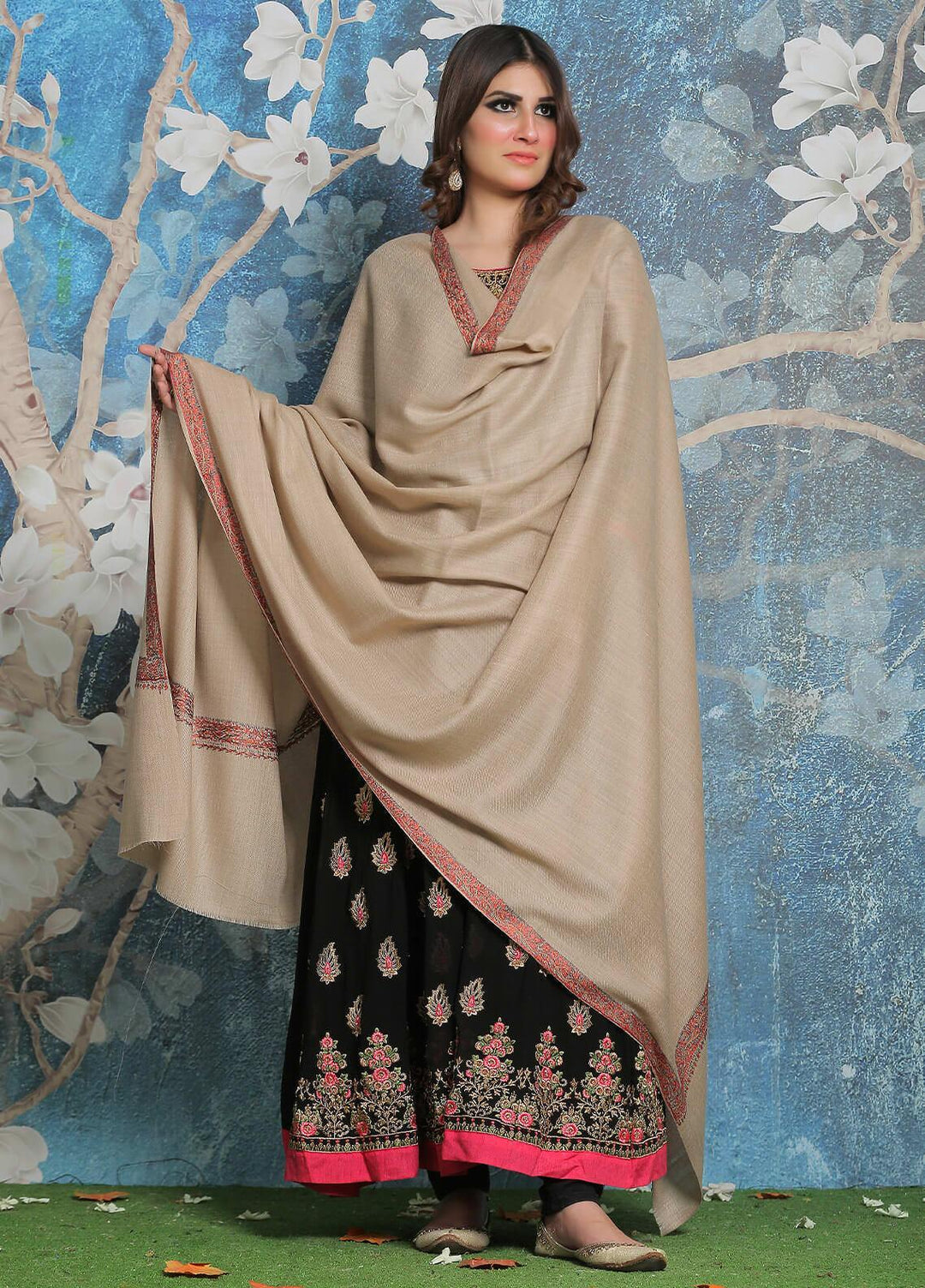 Sanaulla Exclusive Range Pashmina Shawl SU21PP MIR-39 Fawn 3 Pure Pashmina Shawls