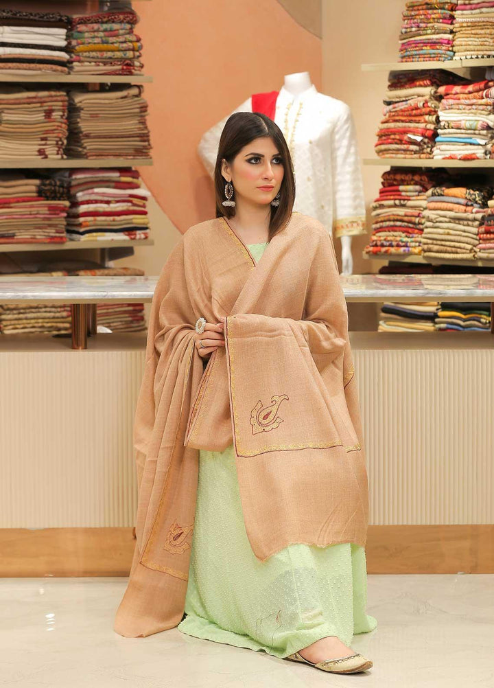 Sanaulla Exclusive Range Pashmina Shawl SU21PP AKP-05 Fawn Pure Pashmina Shawls