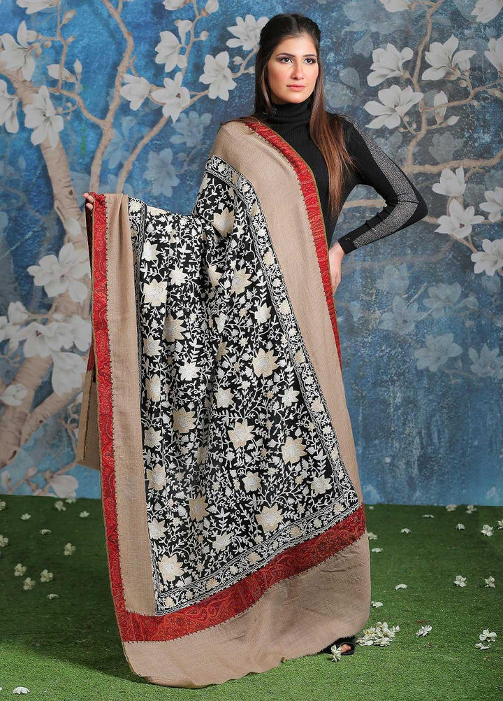 Sanaulla Exclusive Range Embroidered Pashmina  Shawl SU21PP OD-3 - Pure Pashmina Shawls
