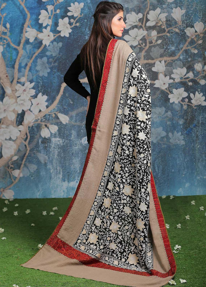 Sanaulla Exclusive Range Embroidered Pashmina  Shawl SU21PP OD-3 - Pure Pashmina Shawls