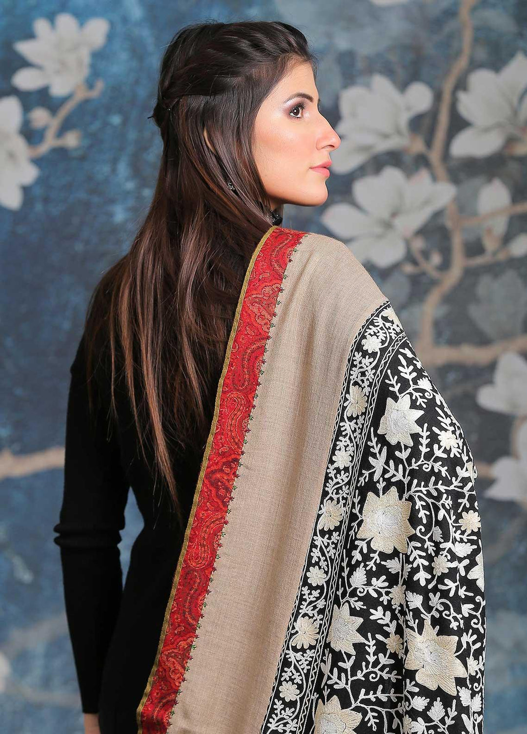 Sanaulla Exclusive Range Embroidered Pashmina  Shawl SU21PP OD-3 - Pure Pashmina Shawls