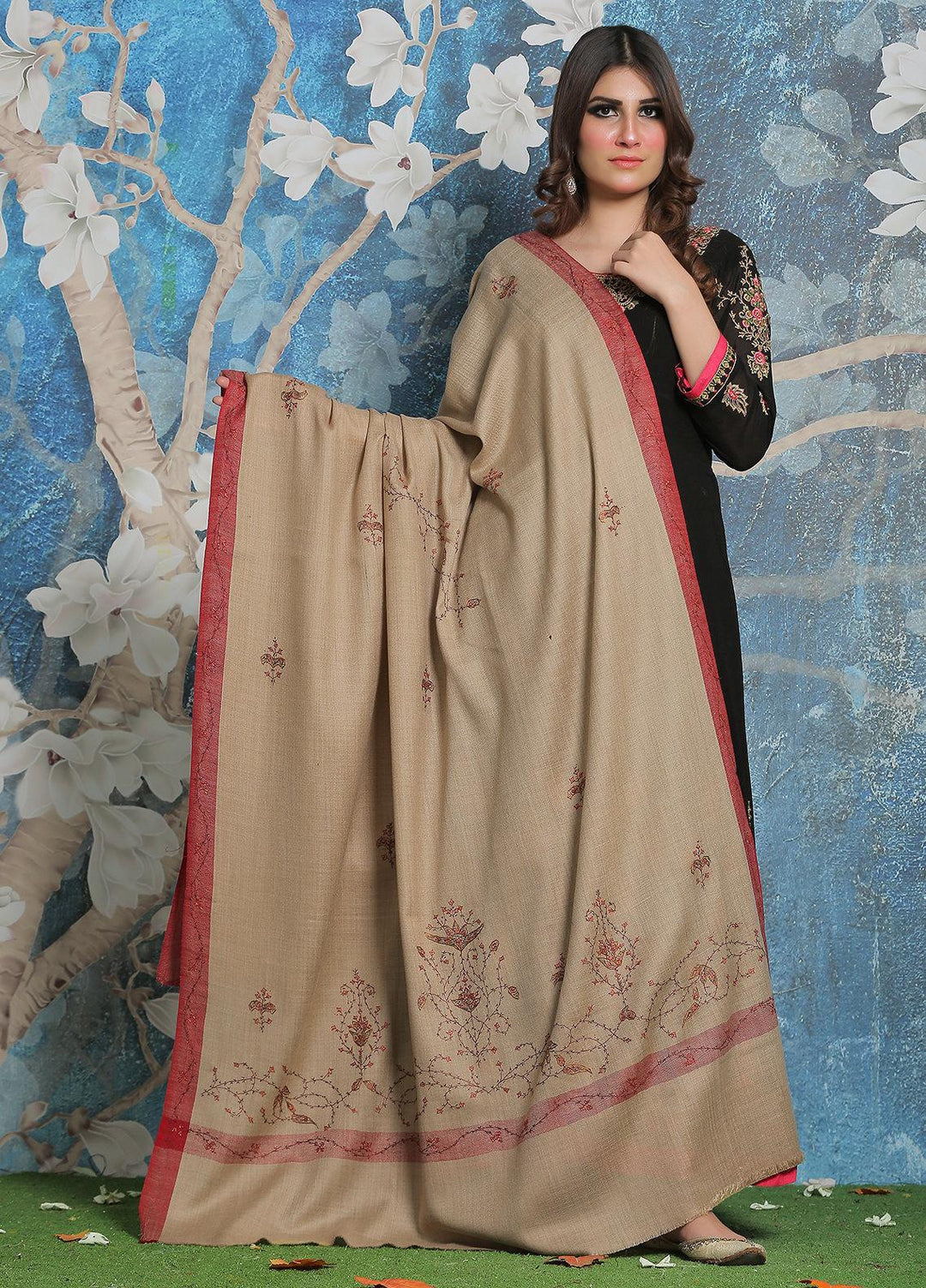 Sanaulla Exclusive Range Pashmina Shawl SU21PP AKP-17 Fawn-14 Pure Pashmina Shawls