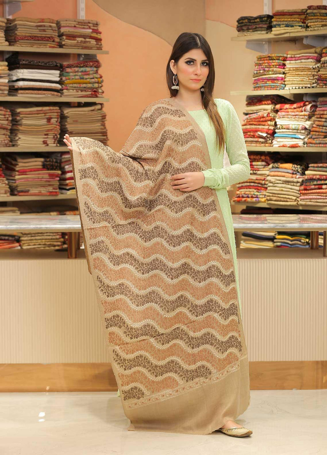 Sanaulla Exclusive Range Pashmina Shawl SU21PP AKP-23 Fawn-5 Pure Pashmina Shawls