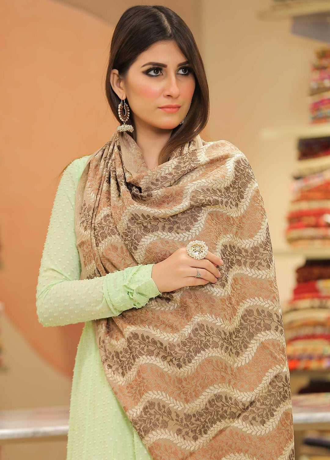 Sanaulla Exclusive Range Pashmina Shawl SU21PP AKP-23 Fawn-5 Pure Pashmina Shawls