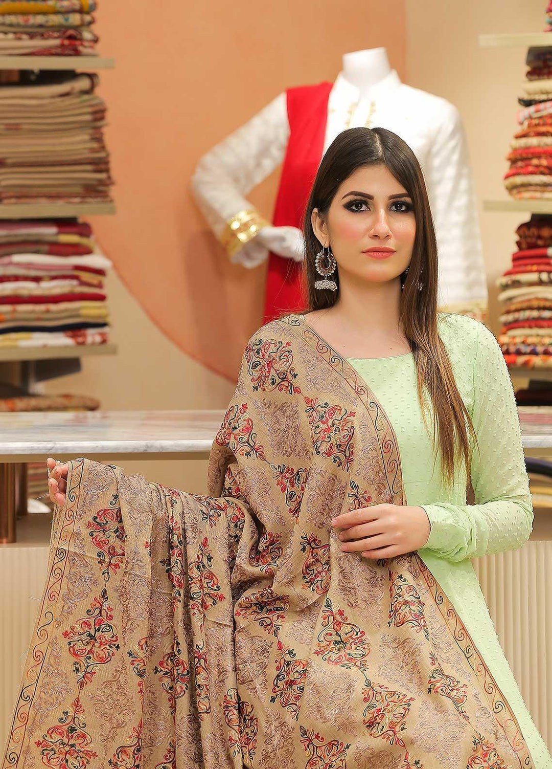 Sanaulla Exclusive Range Pashmina Shawl SU21PP AKP-27 Brown-3 Pure Pashmina Shawls