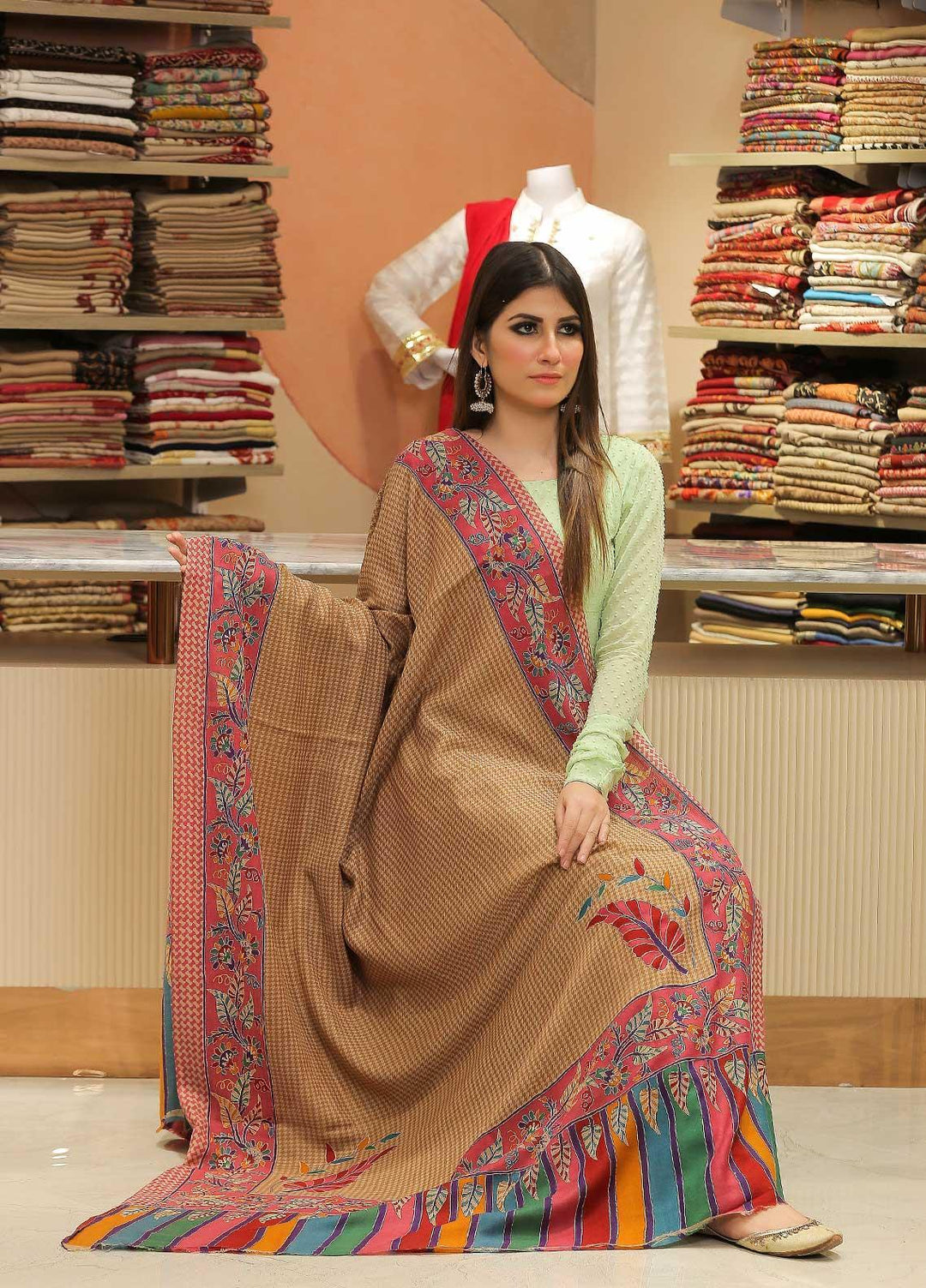 Sanaulla Exclusive Range Pashmina Shawl SU21PP AKP-28 Multi-10 Pure Pashmina Shawls