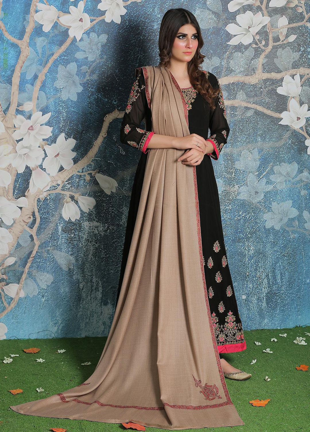 Sanaulla Exclusive Range Pashmina Shawl SU21PP AKP-29 Brown-1 Pure Pashmina Shawls