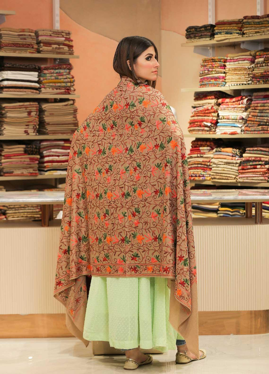 Sanaulla Exclusive Range Pashmina Shawl SU21PP AKP-30 Brown-1 Pure Pashmina Shawls