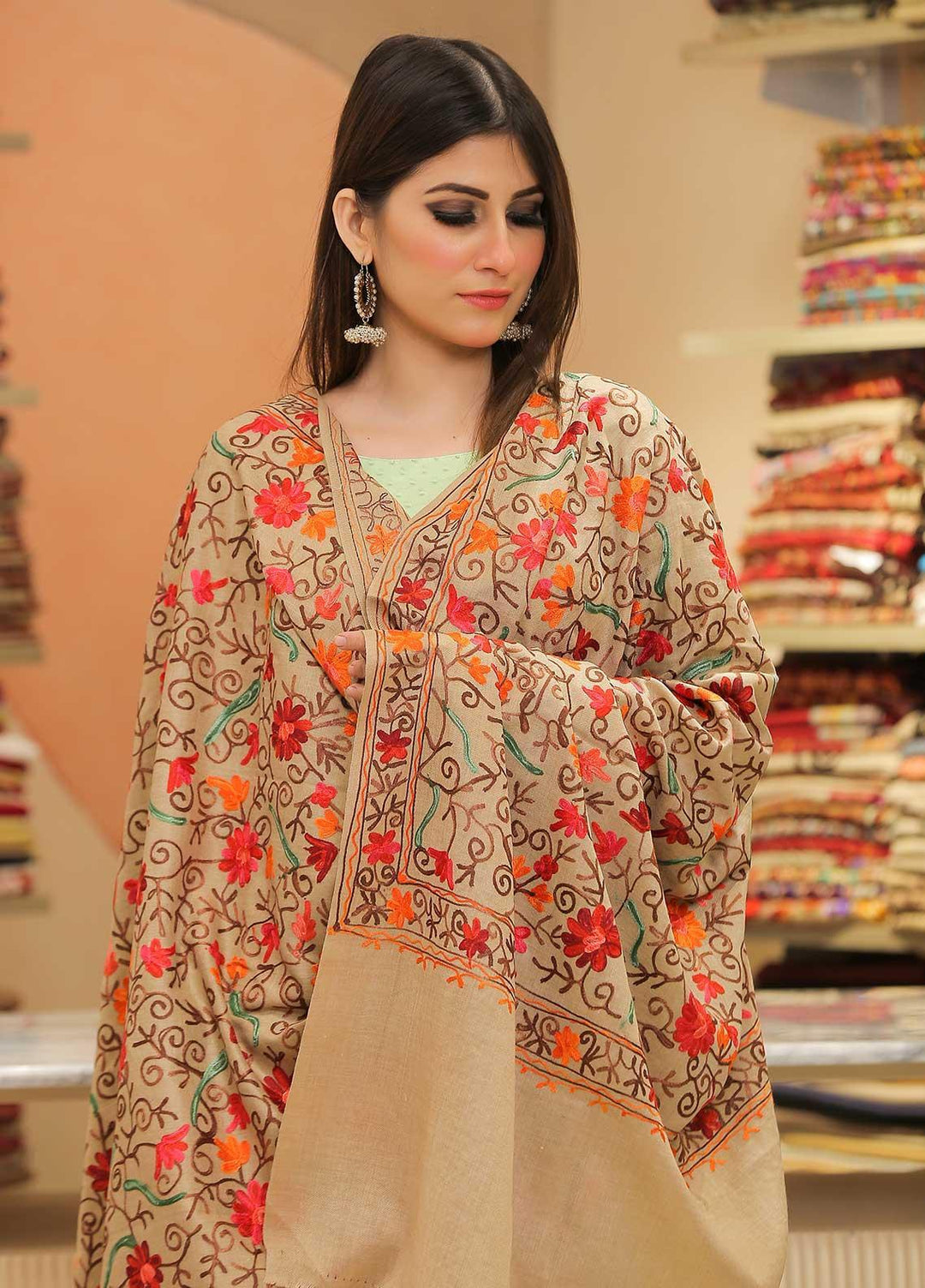 Sanaulla Exclusive Range Pashmina Shawl SU21PP AKP-30 Brown-5 Pure Pashmina Shawls