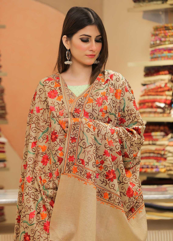 Sanaulla Exclusive Range Pashmina Shawl SU21PP AKP-30 Brown-5 Pure Pashmina Shawls