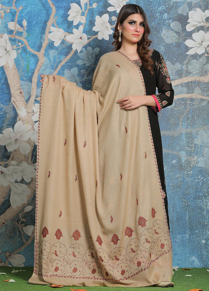 Sanaulla Exclusive Range Pashmina Shawl SU21PP AKP-34 Fawn-2 Pure Pashmina Shawls