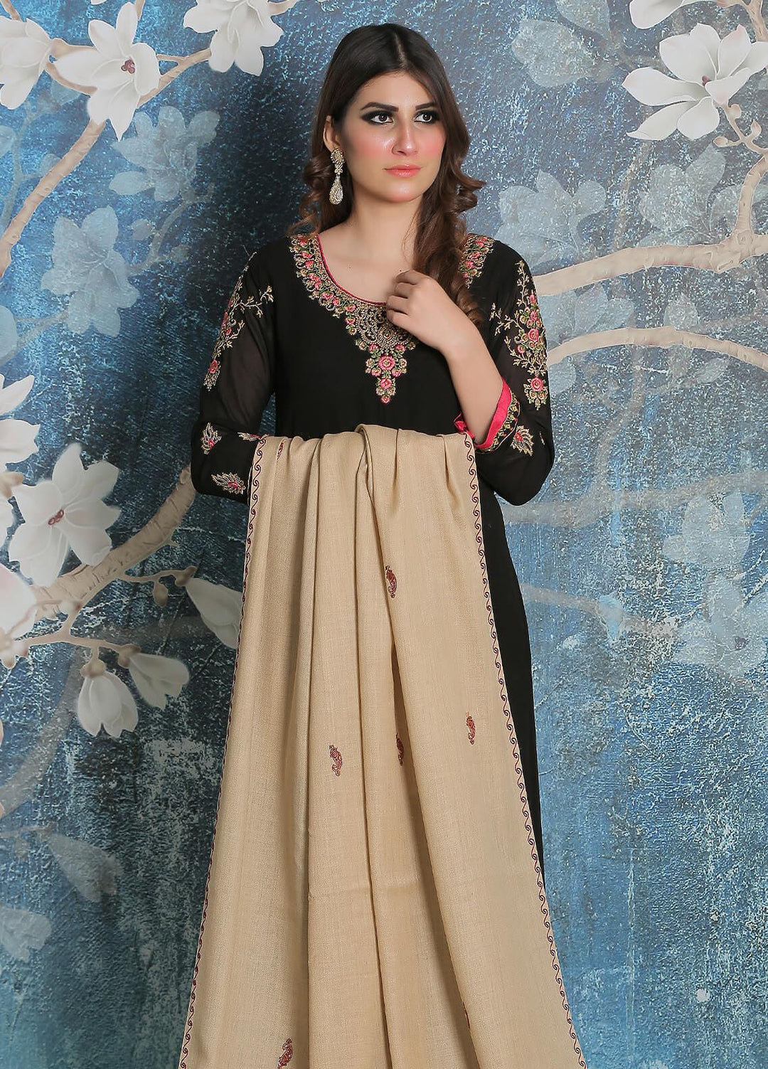 Sanaulla Exclusive Range Pashmina Shawl SU21PP AKP-34 Fawn-2 Pure Pashmina Shawls