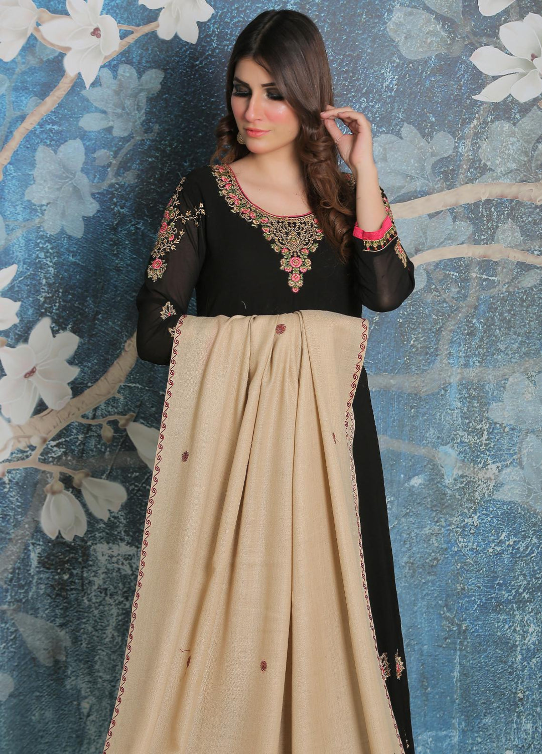 Sanaulla Exclusive Range Pashmina Shawl SU21PP AKP-34 Fawn-3 Pure Pashmina Shawls