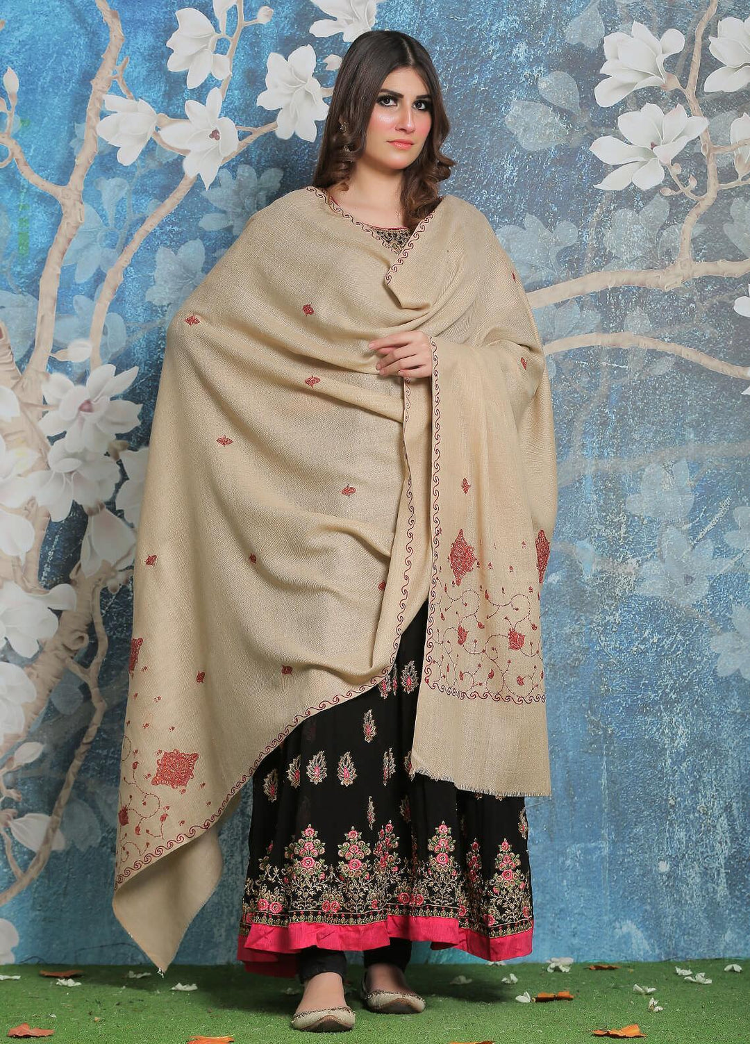 Sanaulla Exclusive Range Pashmina Shawl SU21PP AKP-34 Fawn-5 Pure Pashmina Shawls