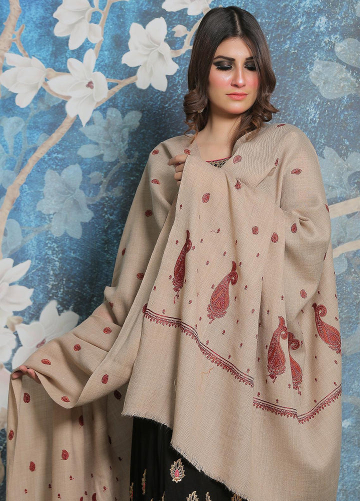 Sanaulla Exclusive Range Pashmina Shawl SU21PP AKP-34 Fawn-9 Pure Pashmina Shawls